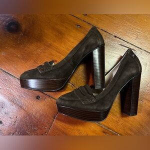 Calvin Klein brown suede lorrie high heel EUC y2k women’s 90s maryjane